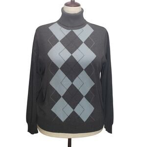 Pendleton Merino Wool Turtleneck Sweater XL Gray Blue Argyle Unisex Fit